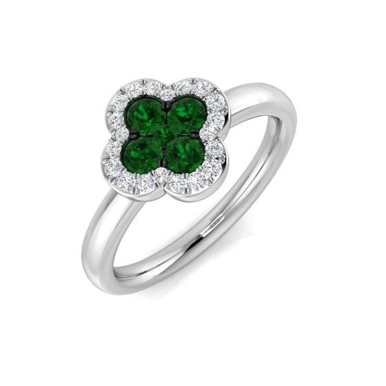 0.50ct SI2/G Round cut Green Emerald Gemstone Ring in Platinum