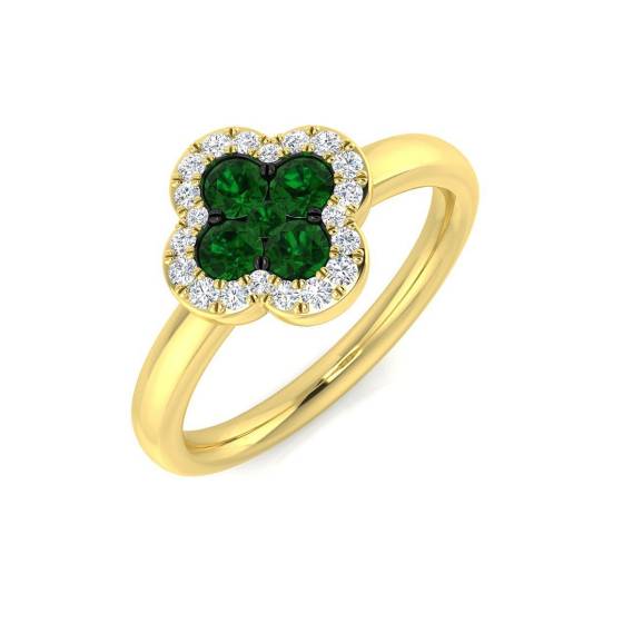 0.50ct SI2/G Round cut Green Emerald Gemstone Ring in 18k Yellow Gold