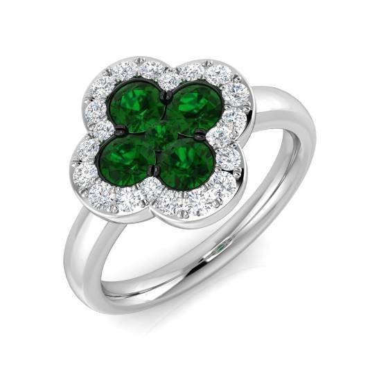 1.19ct SI2/G Round cut Green Emerald Gemstone Ring in Platinum