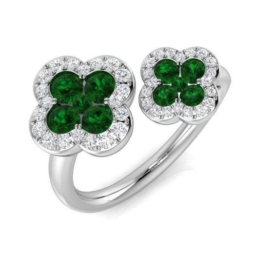 0.90ct SI2/G Round cut Green Emerald Gemstone Ring in Platinum