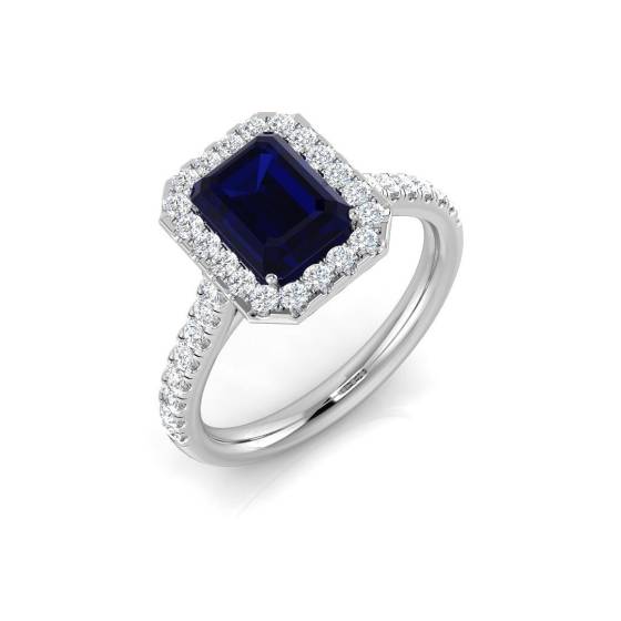 1.59ct SI2/G Emerald cut Blue Sapphire Gemstone Ring in Platinum