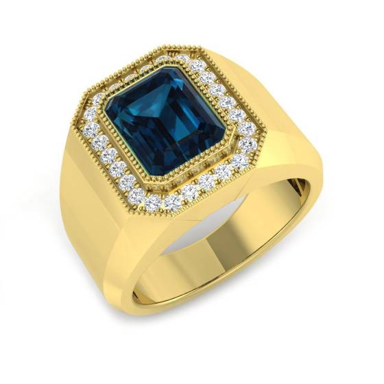 2.99ct SI2/G Emerald cut Blue Topaz Gemstone Ring in 9k Yellow Gold