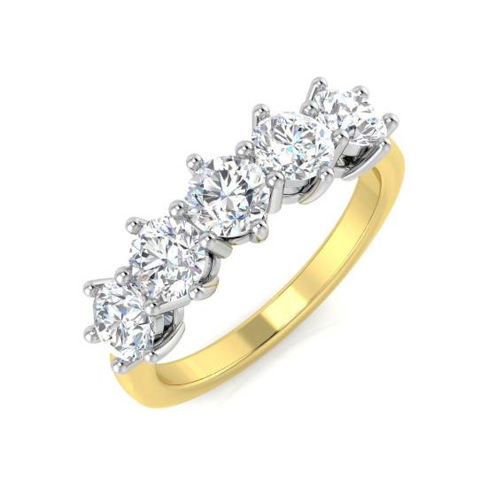 1.56ct SI2/G Round cut Diamond 5 Stone Ring in 18k Yellow Gold