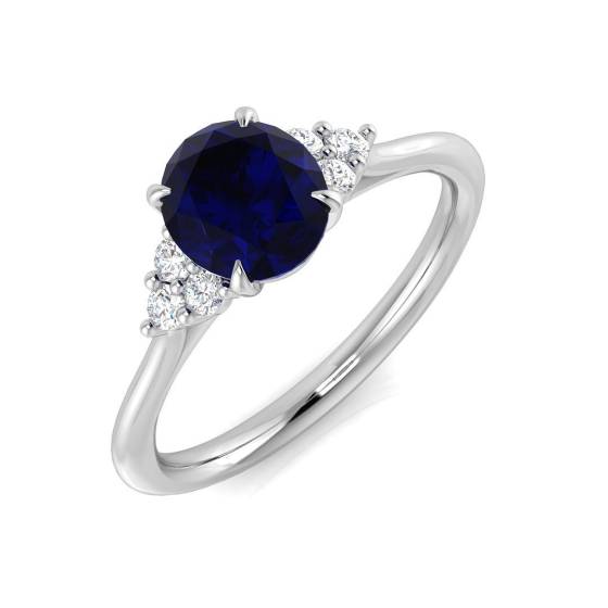 1.50ct SI2/G Oval cut Blue Sapphire Gemstone Ring in Platinum