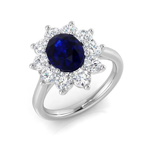 2.89ct SI2/G Oval cut Blue Sapphire Gemstone Ring in Platinum