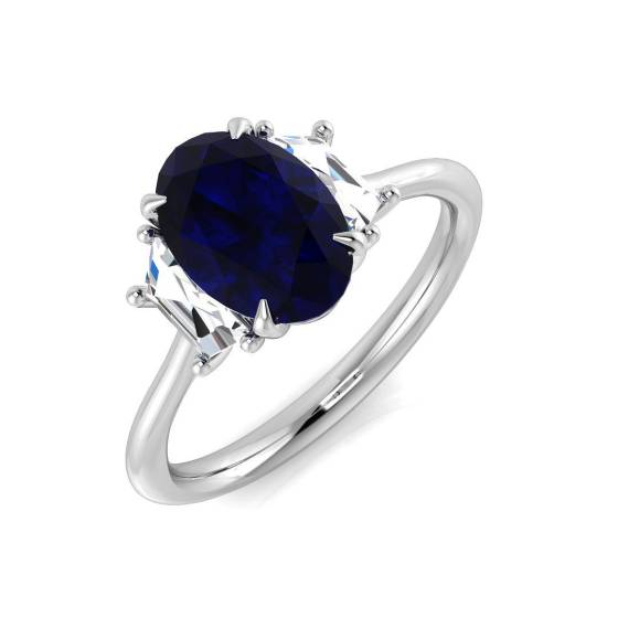 2.35ct SI1/G Oval cut Blue Sapphire Gemstone Ring in Platinum