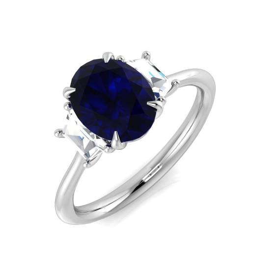 2.40ct SI1/G Oval cut Blue Sapphire Gemstone Ring in Platinum