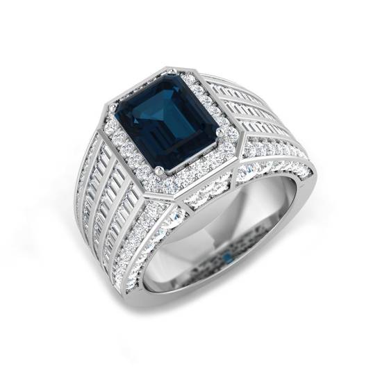 5.00ct SI2/G Emerald cut Blue Topaz Gemstone Ring in 9k White Gold