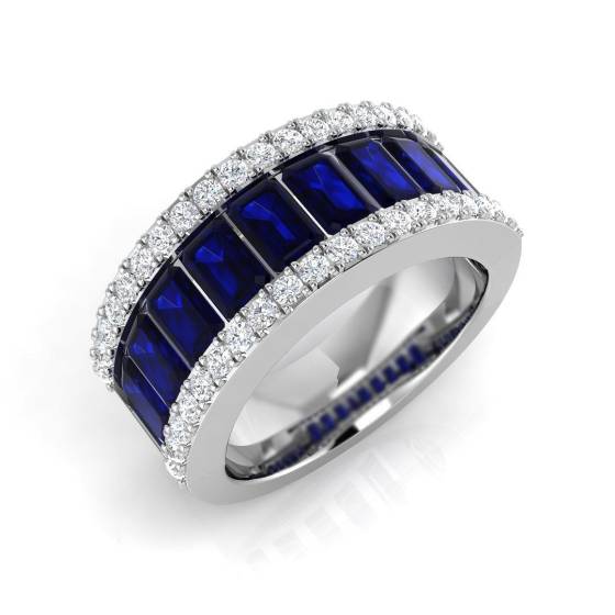 3.69ct SI2/G Emerald cut Blue Sapphire Gemstone Ring in Platinum