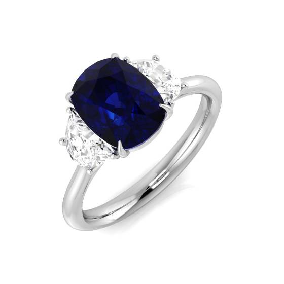 3.68ct SI1/G Cushion cut Blue Sapphire Gemstone Ring in Platinum