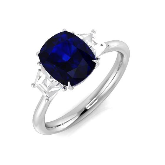 2.25ct SI1/G Cushion cut Blue Sapphire Gemstone Ring in Platinum