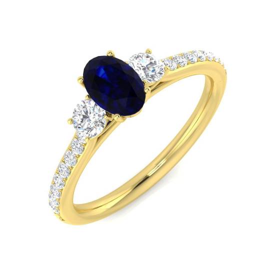 1.05ct SI2/G Oval cut Blue Sapphire Gemstone Ring in 18k Yellow Gold