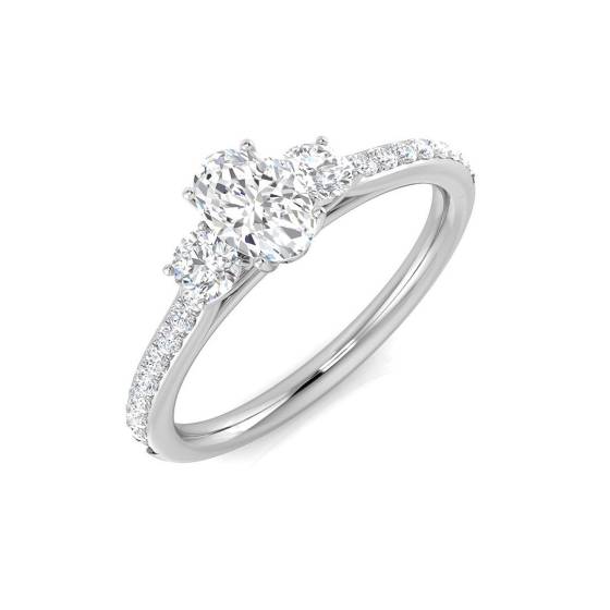 0.68ct SI2/G Oval cut Diamond 3 Stone Ring in 18k White Gold