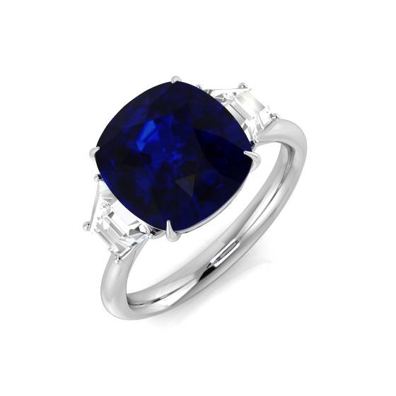 2.82ct SI1/G Cushion cut Blue Sapphire Gemstone Ring in Platinum