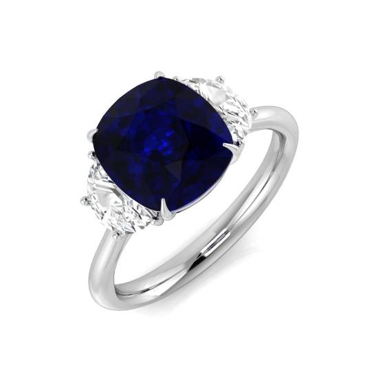 3.51ct SI1/G Cushion cut Blue Sapphire Gemstone Ring in Platinum