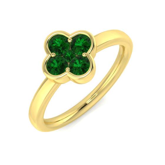 0.42ct SI1/G Round cut Emerald Gemstone Ring in 18k Yellow Gold