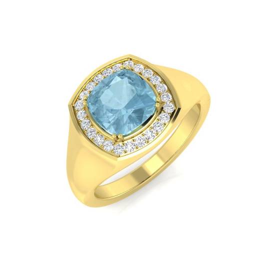 1.59ct SI2/G Cushion cut Aquamarine Gemstone Ring in 18k Yellow Gold