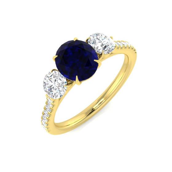 2.26ct SI1/G Round cut Blue Sapphire Gemstone Ring in 18k Yellow Gold