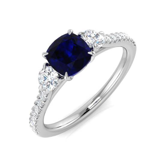 1.62ct SI1/G Cushion cut Blue Sapphire Gemstone Ring in Platinum