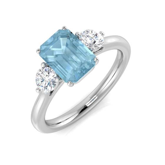 1.52ct SI2/G Emerald cut Aquamarine Gemstone Ring in Platinum