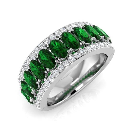 2.94ct SI2/G Oval cut Green Emerald Gemstone Ring in Platinum