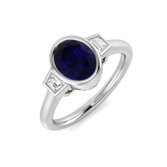 1.45ct SI2/G Oval cut Blue Sapphire Gemstone Ring in Platinum