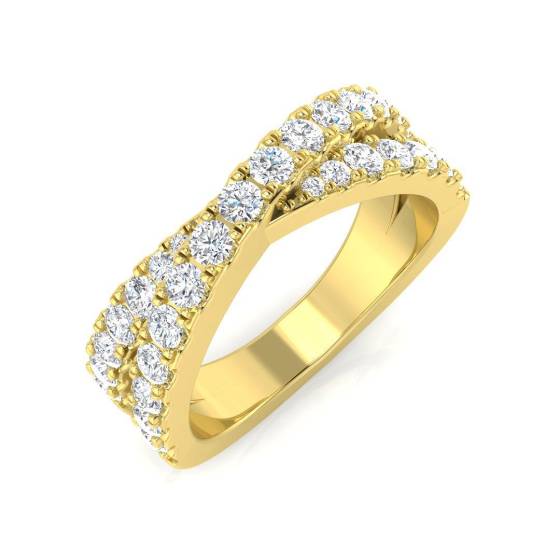 0.90ct SI2/G Round cut Cris Cross Ring in 18k Yellow Gold