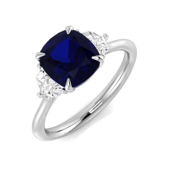 2.25ct SI1/G Cushion cut Blue Sapphire Gemstone Ring in Platinum