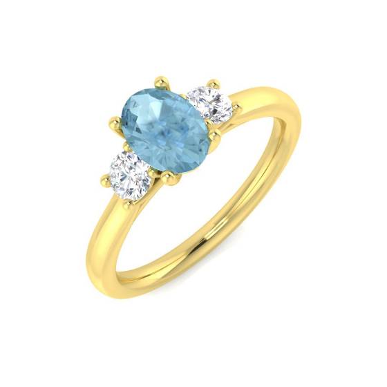 0.97ct I1/G Oval cut Aquamarine Gemstone Ring in 9k Yellow Gold