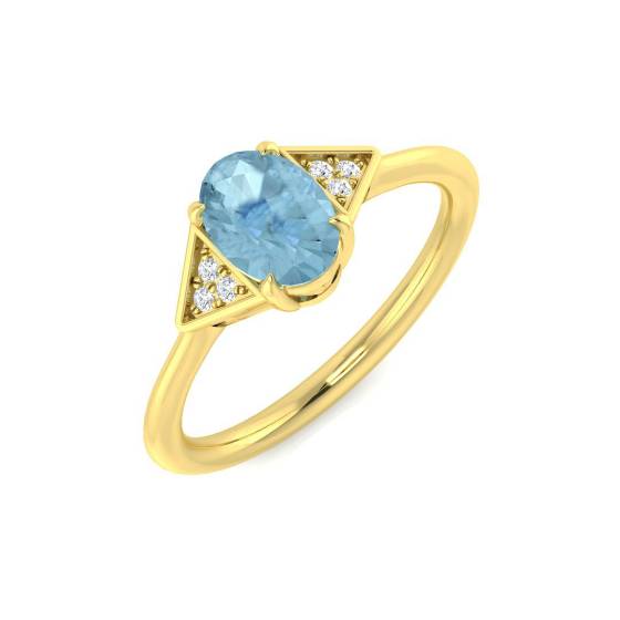 0.59ct I1/G Oval cut Aquamarine Gemstone Ring in 9k Yellow Gold