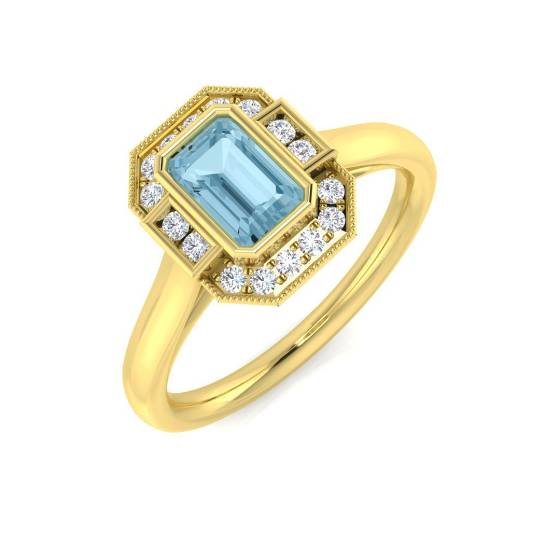 0.62ct I1/G Emerald cut Aquamarine Gemstone Ring in 9k Yellow Gold