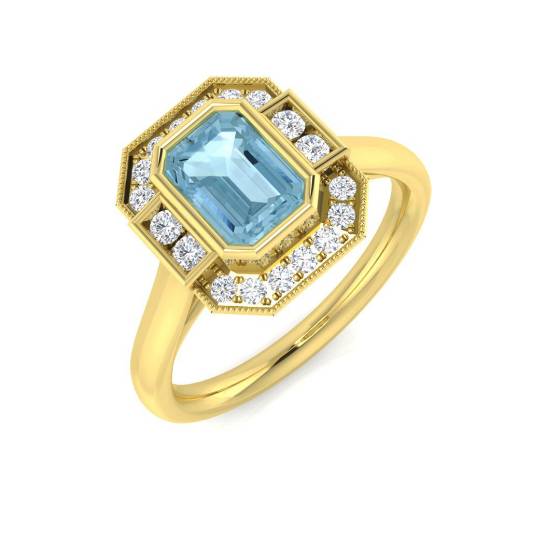 0.93ct I1/G Emerald cut Aquamarine Gemstone Ring in 9k Yellow Gold