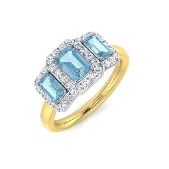 1.32ct SI2/G Emerald cut Aquamarine Gemstone Ring in 18k Yellow Gold