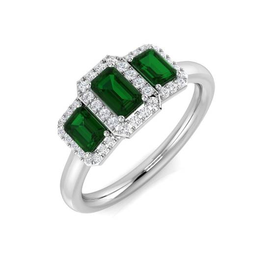 0.83ct SI2/G Emerald cut Green Emerald Gemstone Ring in Platinum