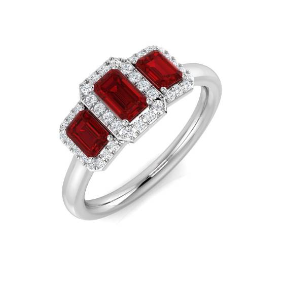 0.88ct SI2/G Emerald cut Ruby Gemstone Ring in Platinum