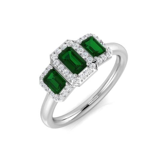 0.87ct SI2/G Emerald cut Green Emerald Gemstone Ring in Platinum