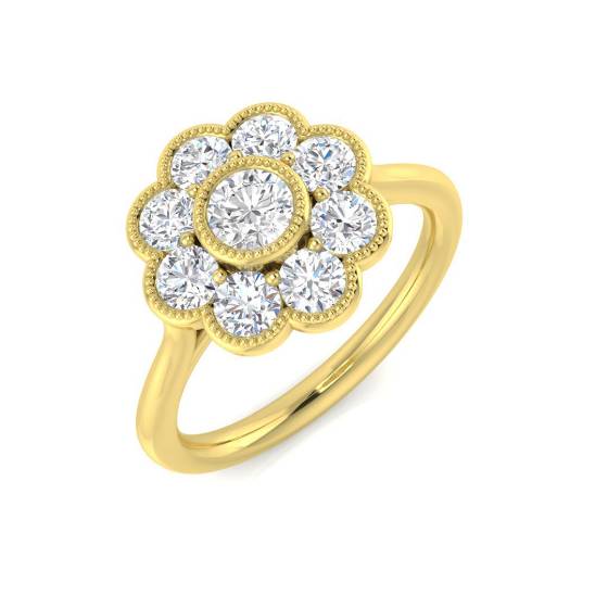 0.98ct I1/G Round cut Diamond Vintage Ring in 9k Yellow Gold