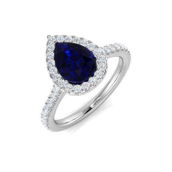 1.66ct SI2/G Pear cut Blue Sapphire Gemstone Ring in Platinum