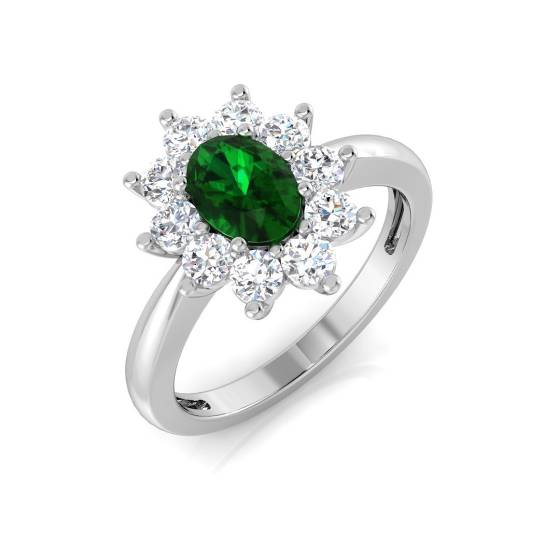 1.25ct SI2/G Oval cut Green Emerald Gemstone Ring in Platinum