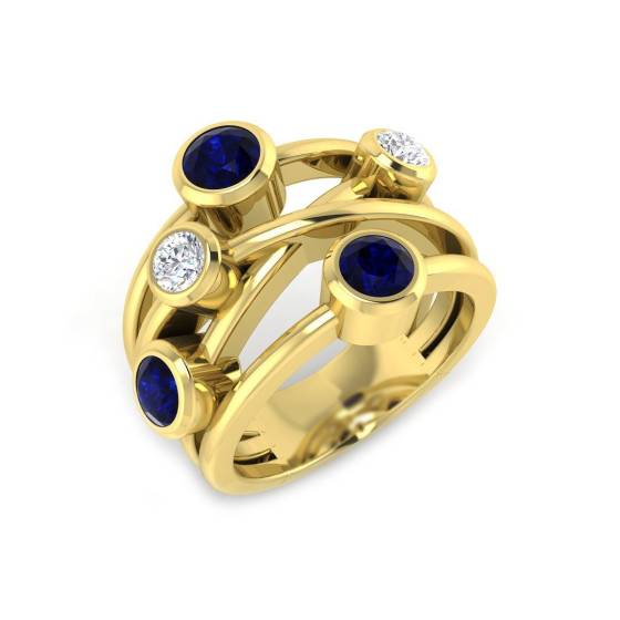 1.63ct SI2/G Round cut Blue Sapphire Gemstone Ring in 9k Yellow Gold