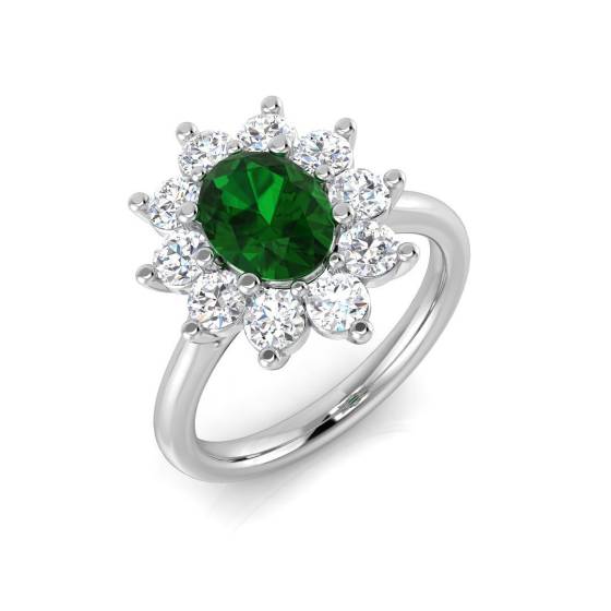 2.12ct SI2/G Oval cut Green Emerald Gemstone Ring in Platinum