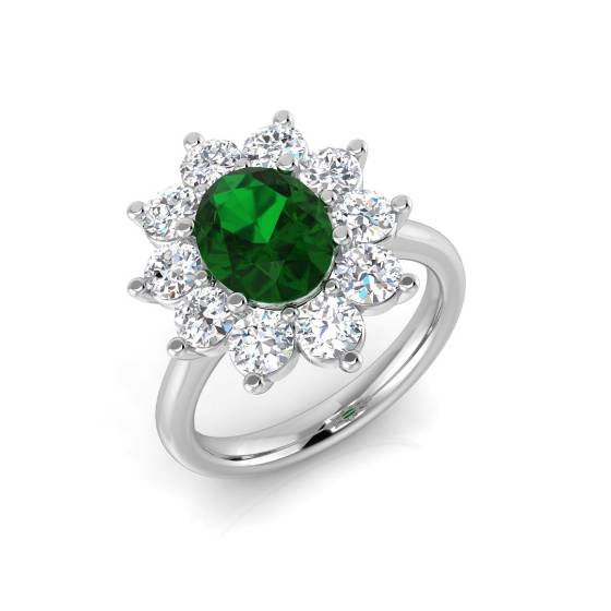 3.46ct SI2/G Oval cut Green Emerald Gemstone Ring in Platinum