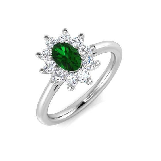 0.83ct SI2/G Oval cut Green Emerald Gemstone Ring in Platinum