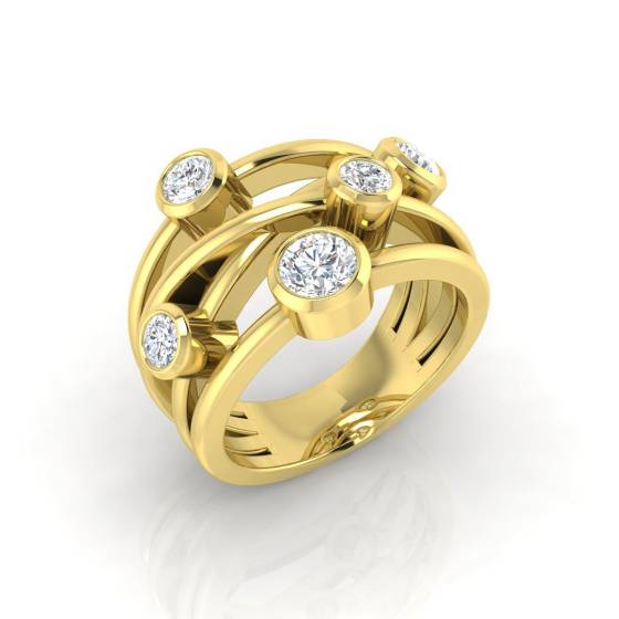 0.94ct SI2/G Round cut Diamond Bubble Ring in 18k Yellow Gold