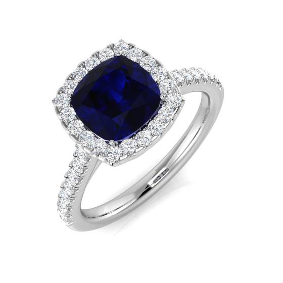 2.28ct SI1/G Cushion cut Blue Sapphire Gemstone Ring in Platinum