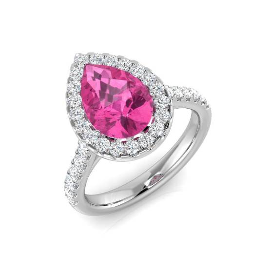 2.62ct SI2/G Pear cut Pink Sapphire Gemstone Ring in Platinum