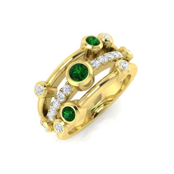 0.76ct SI2/G Round cut Green Emerald Gemstone Ring in 9k Yellow Gold