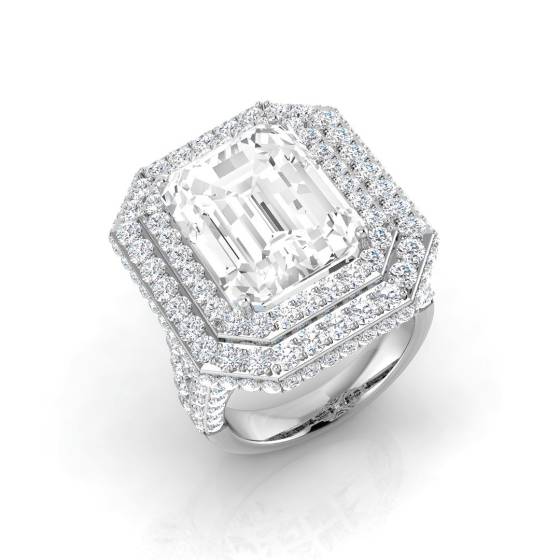 13.23ct I1/K Radiant cut Halo Diamond Ring in Platinum