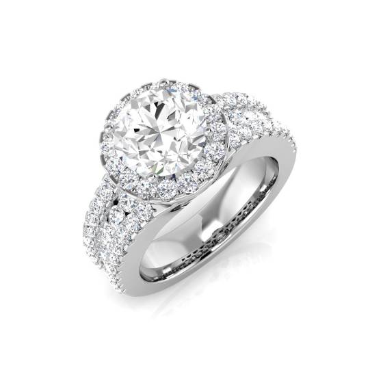 3.52ct I1/J Round cut Halo Diamond Ring in Platinum