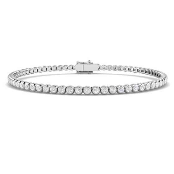 1.10ct I1/G Round cut Diamonds Rubover Tennis Bracelet in 9k White Gold